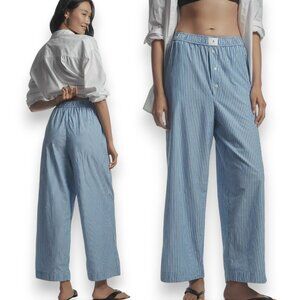 Anthropologie Pajama Lounge Pants Blue White Striped Bottom Wren Boxer Pants XS